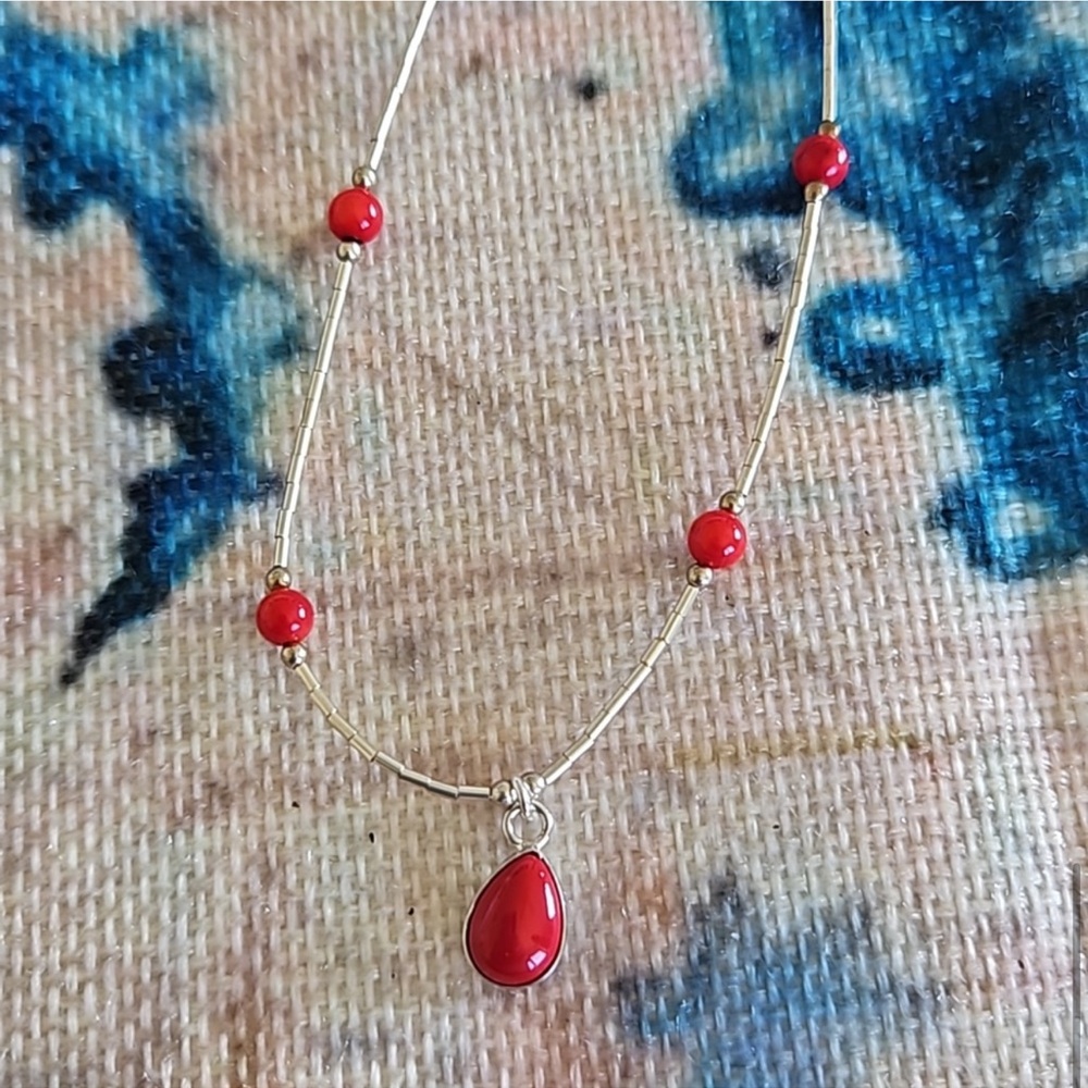 Sterling Silver and Coral .925 Necklace and Earrings Set - Picture 10 of 16